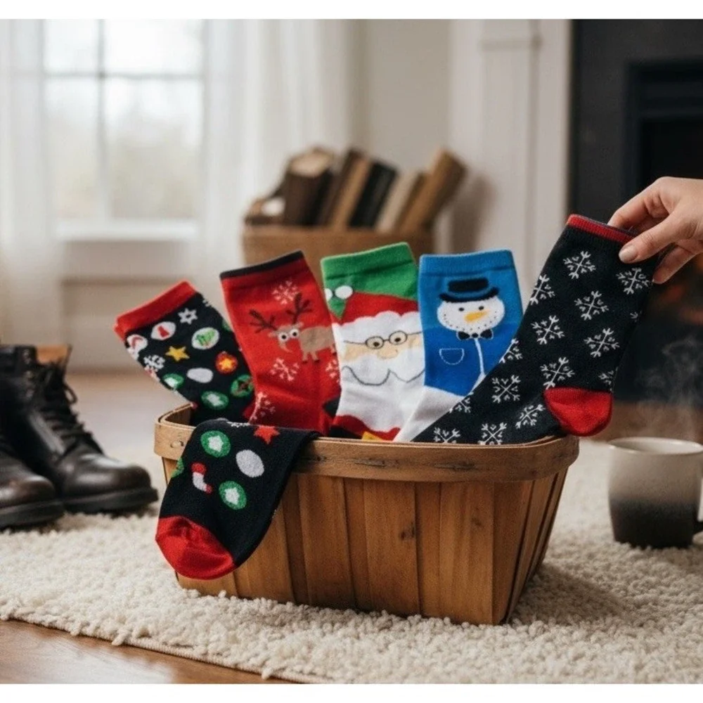 Novelty Christmas Knit Socks 5.5-8.5 US Holiday Santa Claus Unisex Soft Cozy NEW